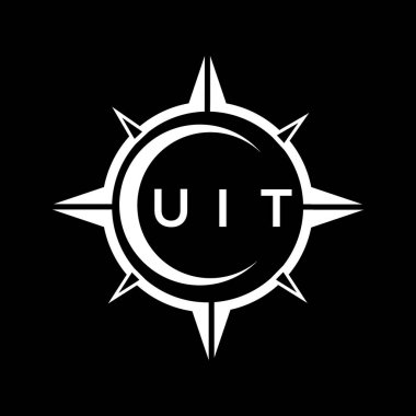 Siyah arka planda UIT soyut teknoloji logosu tasarımı. UIT yaratıcı harf logosu kavramı.
