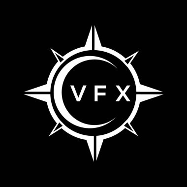 Siyah arka planda VFX soyut teknoloji logosu tasarımı. VFX yaratıcı harflerin baş harfleri logo kavramı.