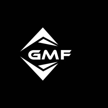 Siyah arka planda GMF soyut teknoloji logosu tasarımı. GMF yaratıcı harf logosu kavramı.