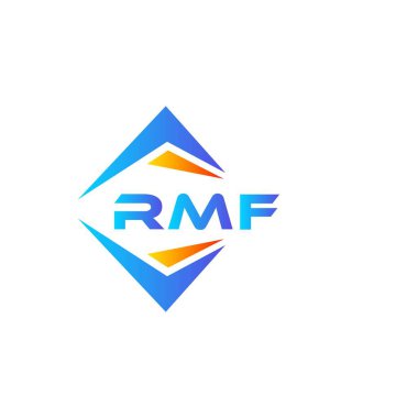 Beyaz arka planda RMF soyut teknoloji logosu tasarımı. RMF yaratıcı harf logosu kavramı.