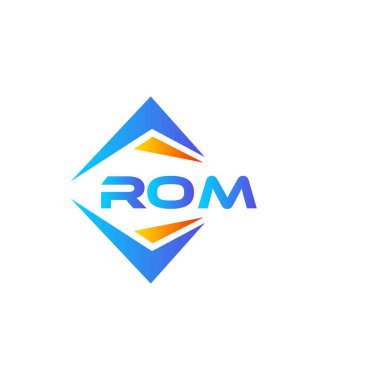 ROM soyut teknoloji logo tasarımı beyaz arka planda. ROM yaratıcı harflerin baş harfleri logo kavramı.