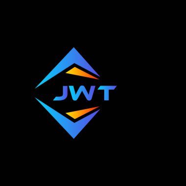 Siyah arka planda JWT soyut teknoloji logosu tasarımı. JWT yaratıcı harf logosu kavramı.