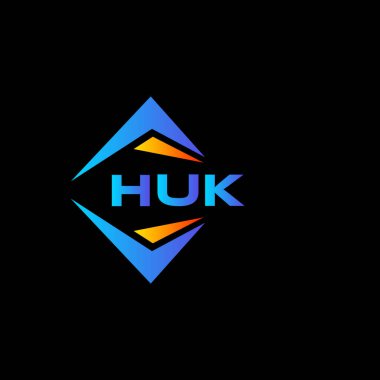 Kara zemin üzerinde HUK soyut teknoloji logosu tasarımı. HUK yaratıcı harflerin baş harfleri logo kavramı.