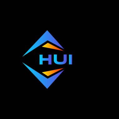 Kara fon üzerinde HUI soyut teknoloji logosu tasarımı. HUI yaratıcı harf logosu kavramı.