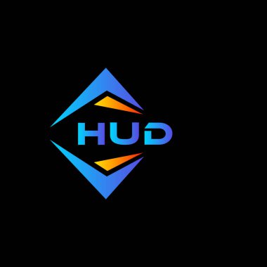 Siyah arka planda HUD soyut teknoloji logosu tasarımı. HUD yaratıcı harflerin baş harfleri logo kavramı.