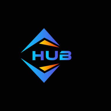 Siyah arka planda HUB soyut teknoloji logosu tasarımı. HUB yaratıcı harf logosu kavramı.