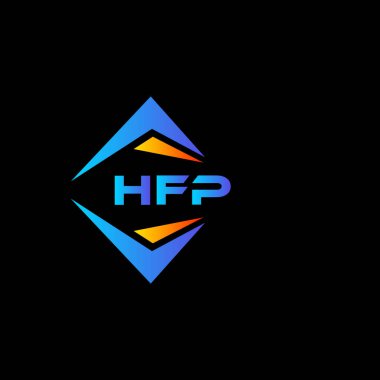 Kara arka planda HFP soyut teknoloji logosu tasarımı. HFP yaratıcı harflerin baş harfleri logo kavramı.
