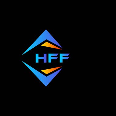Kara arka planda HFF soyut teknoloji logosu tasarımı. HFF yaratıcı harf logosu kavramı.