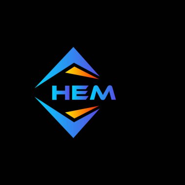 Kara zemin üzerinde HEM soyut teknoloji logosu tasarımı. HEM yaratıcı harf logosu kavramı.