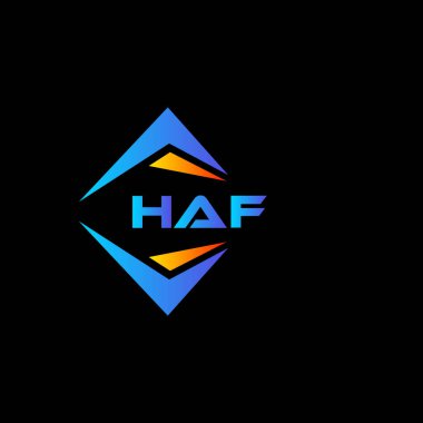Siyah arka planda HAF soyut teknoloji logosu tasarımı. HAF yaratıcı harf logosu kavramı.