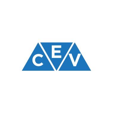Beyaz arkaplanda ECV üçgeni şekilli logo tasarımı. ECV yaratıcı harf logosu kavramı.