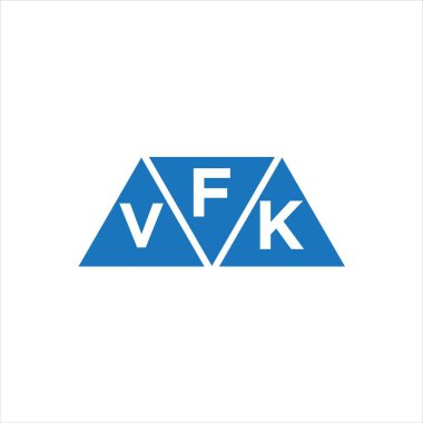 Beyaz arkaplanda FVK üçgen şekil logosu tasarımı. FVK yaratıcı harflerin baş harfleri logo kavramı.