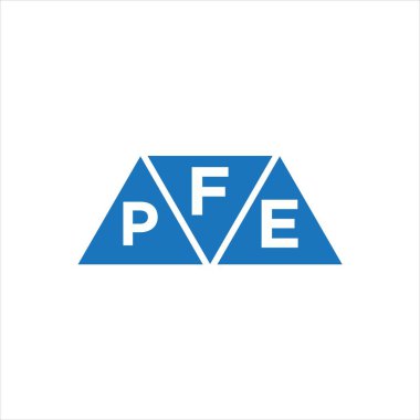 Beyaz arkaplanda FPE üçgen şekil logosu tasarımı. FPE yaratıcı harflerin baş harfleri logo kavramı.