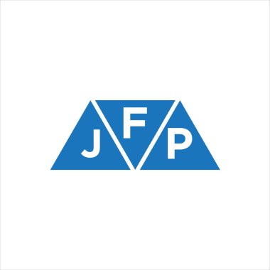 Beyaz arkaplanda FJP üçgen şekil logosu tasarımı. FJP yaratıcı harflerin baş harfleri logo kavramı.
