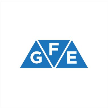 Beyaz arkaplanda FGE üçgen şekil logosu tasarımı. FGE yaratıcı harflerin baş harfleri logo kavramı.