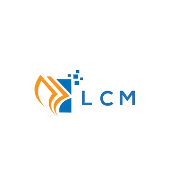 Beyaz arka planda LCM kredi onarım logosu tasarımı. LCM yaratıcı baş harfleri Growth grafik harf logosu kavramı. LCM işletme finans logosu tasarımı.