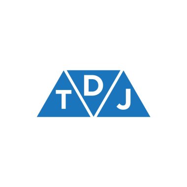Beyaz arka planda DTJ 3 üçgen logo tasarımı. DTJ yaratıcı harf logosu kavramı.