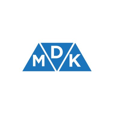 Beyaz arka planda DMK 3 üçgen logo tasarımı. DMK yaratıcı harf logosu kavramı.