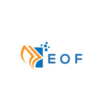 Beyaz arka planda kredi onarım logosu tasarımı. EOF yaratıcı baş harfleri büyüyen grafik harf logosu kavramı. EOf işletme finans logosu tasarımı.