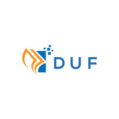 Beyaz arka planda DUF kredi onarım logosu tasarımı. DUF yaratıcı baş harfleri Growth grafik harfi logosu konsepti. DUF işletme finans logosu tasarımı.