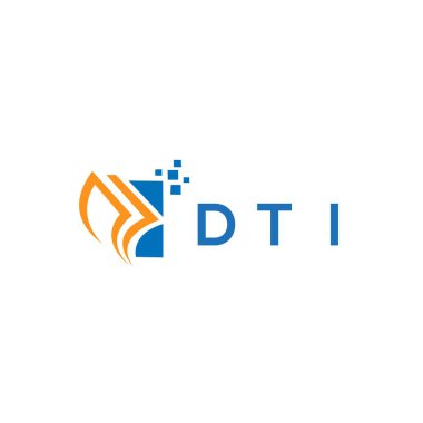 Beyaz arka planda DTI kredi onarım logosu tasarımı. DTI yaratıcı harflerin baş harfleri Grafik Harfi Logosu. DTI işletme finans logosu tasarımı.