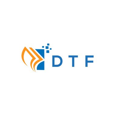 Beyaz arka planda DTF kredi onarım logosu tasarımı. DTF yaratıcı harflerin baş harfleri. Grafik harfi logosu kavramı. DTF işletme finans logosu tasarımı.
