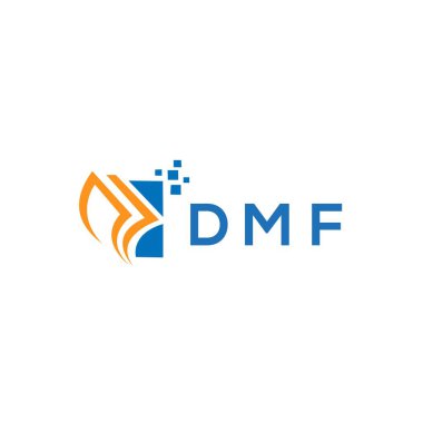 Beyaz arka planda DMF kredi onarım logosu tasarımı. DMF yaratıcı harflerin baş harfleri, grafiksel logo konsepti. DMF işletme finans logosu tasarımı. DMF kredi onarım muhasebe logosu tasarımı beyaz arka planda. DMF yaratıcı baş harfleri Büyüme Grafiği le