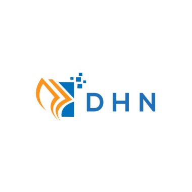 Beyaz arka planda DHN kredi onarım logosu tasarımı. DHN yaratıcı baş harfleri Growth grafik harf logosu kavramı. DHN işletme finans logosu tasarımı.