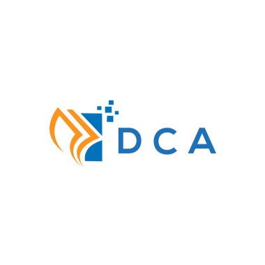 Beyaz arka planda DCA kredi onarım logosu tasarımı. DCA yaratıcı baş harfleri Growth grafik harf logosu kavramı. DCA işletme finans logosu tasarımı.