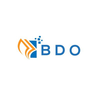 Beyaz arka planda BDO kredi onarım logosu tasarımı. BDO 'nun yaratıcı baş harfleri Growth grafik harf logosu konsepti. BDO işletme finans logosu tasarımı.