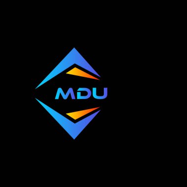 Siyah arka planda MDU soyut teknoloji logosu tasarımı. MDU yaratıcı harf logosu kavramı.