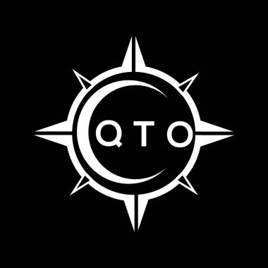 QTO soyut teknoloji çemberi kara zemin üzerine logo tasarımı ayarlıyor. QTO yaratıcı harf logosu kavramı.