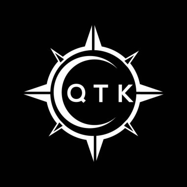 QTK soyut teknoloji çemberi logo tasarımını siyah arkaplan üzerine kuruyor. QTK yaratıcı harflerin baş harfleri logo kavramı.