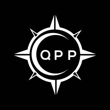 QPP soyut teknoloji çemberi logo tasarımını siyah arkaplan üzerine kuruyor. QPP yaratıcı harflerin baş harfleri logo kavramı.