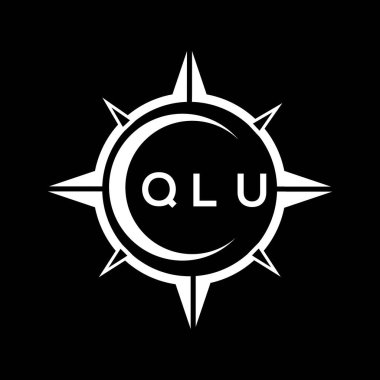 QLU soyut teknoloji çemberi logo tasarımını siyah arkaplan üzerine kuruyor. QLU yaratıcı harf logosu kavramı.