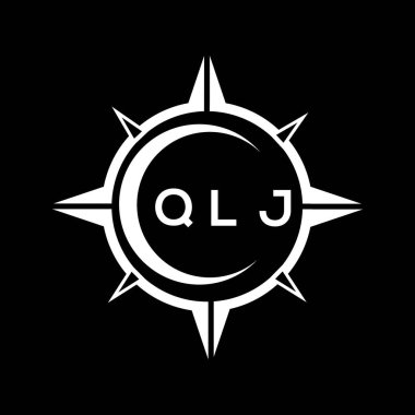 QLJ soyut teknoloji çemberi logo tasarımını siyah arkaplan üzerine kuruyor. QLJ yaratıcı harflerin baş harfleri logo kavramı.