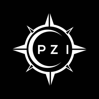 PZI soyut teknoloji çemberi logo tasarımını siyah arka plana ayarlıyor. PZI yaratıcı harf logosu kavramı.