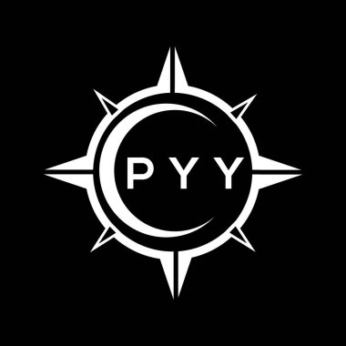 PYY soyut teknoloji çemberi logo tasarımını siyah arkaplan üzerine kuruyor. PYY yaratıcı harf logosu kavramı.