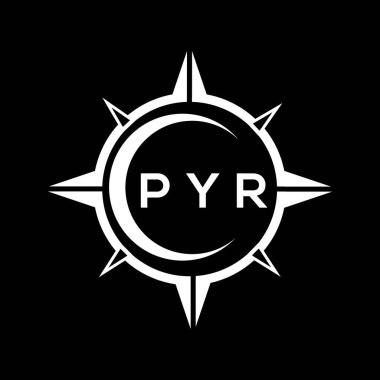 PYR soyut teknoloji çemberi logo tasarımını siyah arka plana ayarlıyor. PYR yaratıcı harf logosu kavramı.