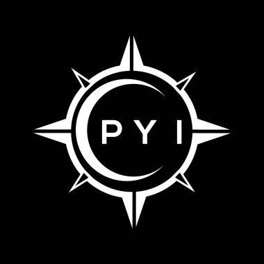 PYI soyut teknoloji çemberi logo tasarımını siyah arka plana ayarlıyor. PYI yaratıcı harf logosu kavramı.