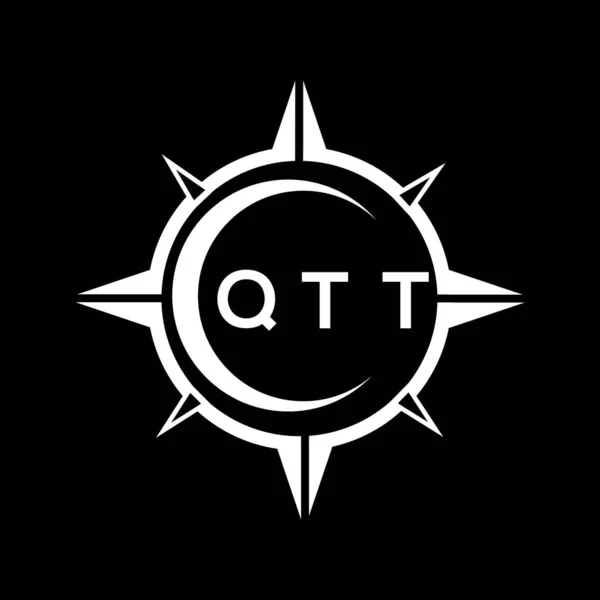 Qttアブストラクトテクノロジーサークル設定ロゴデザインを黒を背景に設定します Qttクリエイティブイニシャルレターロゴコンセプト — ストックベクタ