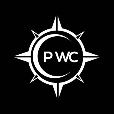 PWC soyut teknoloji çemberi logo tasarımını siyah arka plana ayarlıyor. PWC yaratıcı harflerin baş harfleri logo kavramı.