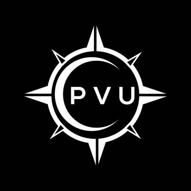PVU soyut teknoloji çemberi logo tasarımını siyah arka plana ayarlıyor. PVU yaratıcı harflerin baş harfleri logo kavramı.