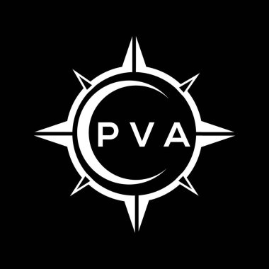 PVA soyut teknoloji çemberi logo tasarımını siyah arka plana ayarlıyor. PVA yaratıcı harf logosu kavramı.