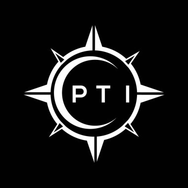 PTI soyut teknoloji çemberi logo tasarımını siyah arka plana ayarlıyor. PTI yaratıcı harf logosu kavramı.