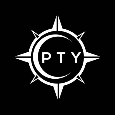 PTY soyut teknoloji çemberi logo tasarımını siyah arkaplan üzerine kuruyor. PTY yaratıcı harflerin baş harfleri logo kavramı.
