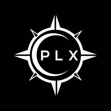 PLX soyut teknoloji çemberi logo tasarımını siyah arkaplan üzerine kuruyor. PLX yaratıcı harflerin baş harfleri logosu.