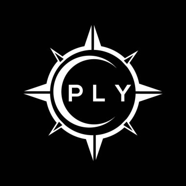 PLY soyut teknoloji çemberi kara arkaplan üzerine logo tasarımı ayarlıyor. PLY yaratıcı harflerin baş harfleri logosu.