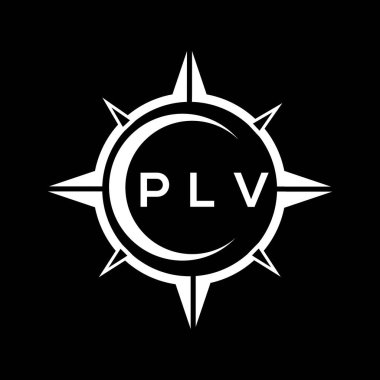 PLV soyut teknoloji çemberi logo tasarımını siyah arkaplan üzerine kuruyor. PLV yaratıcı harflerin baş harfleri logosu.
