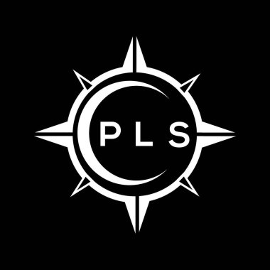 PLS soyut teknoloji çemberi kara arkaplan üzerine logo tasarımı ayarlıyor. PLS yaratıcı harfler harfi logosu.